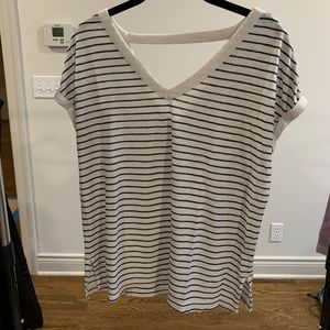 Navy striped shirt with keyhole cutout in back